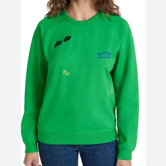 Clare V Tops - Clare V Sweatshirt French Terry Embroidered Green Size L